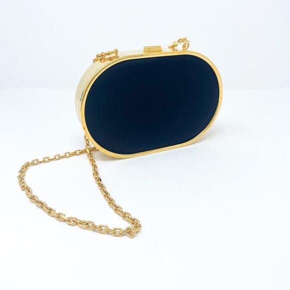 Mark Cross Gabriella Black Satin & Brass Clutch Chain Strap Bag - Picture 3 of 11